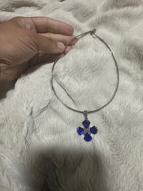 Blue Crystal Cross Pendant Necklace - Women Jewelry